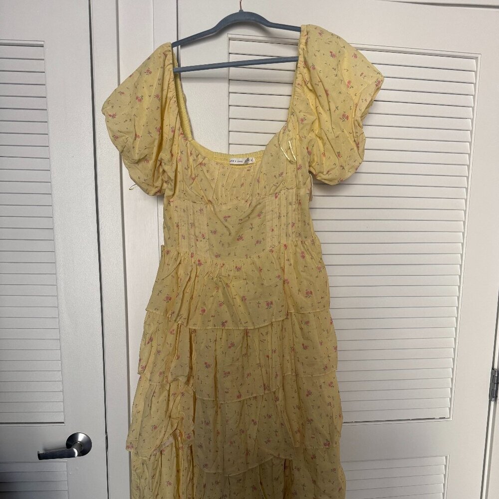 Altared State Floral Yellow puff sleeve maxi dress
